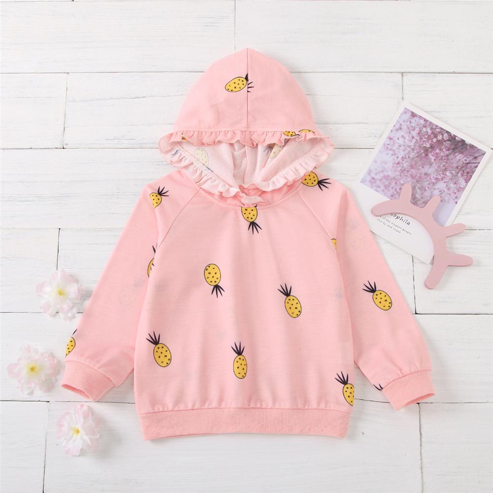 Girls Hooded Pineapple Printed Long Sleeve Top Toddler Girl Wholesale Clothing - PrettyKid