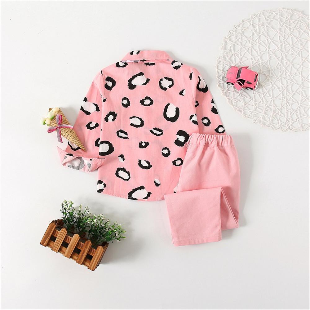 Girls Leopard Bow Decor Pink Shirt & Pants - PrettyKid