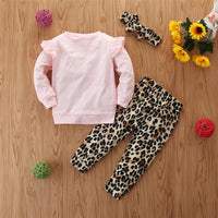 Girls Leopard Printed Long Sleeve T-shirt & Pants & Headband Wholesale - PrettyKid