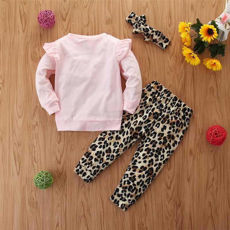 Girls Leopard Printed Long Sleeve T-shirt & Pants & Headband Wholesale - PrettyKid