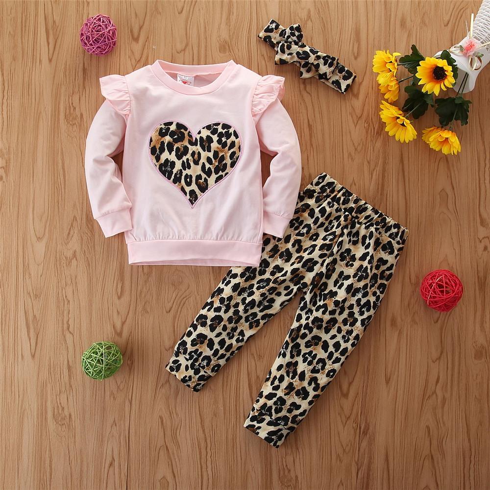 Girls Leopard Printed Long Sleeve T-shirt & Pants & Headband Wholesale - PrettyKid