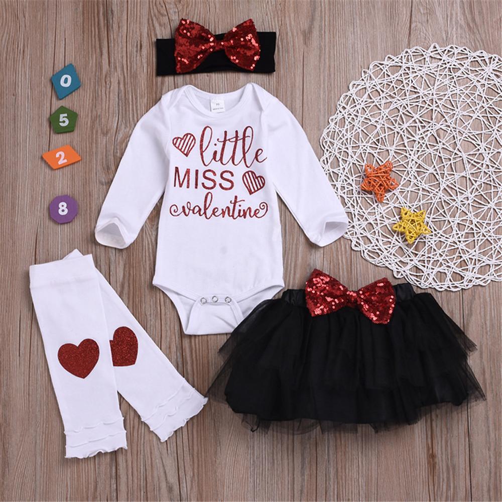 Baby Girls Letter Printed Long Sleeve Tops & Tulle Shirt & Headband & Foot Cover - PrettyKid