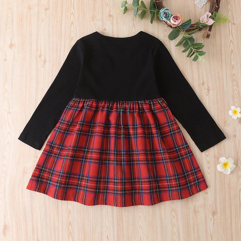 Girls Long Sleeve Bow Plaid Dress Wholesale Girls Clothing - PrettyKid