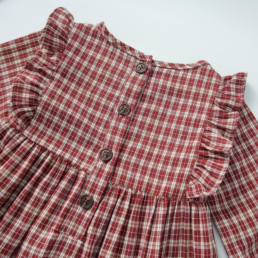Girls Long Sleeve Casual Plaid A-line Dress Toddler Girls Wholesale - PrettyKid