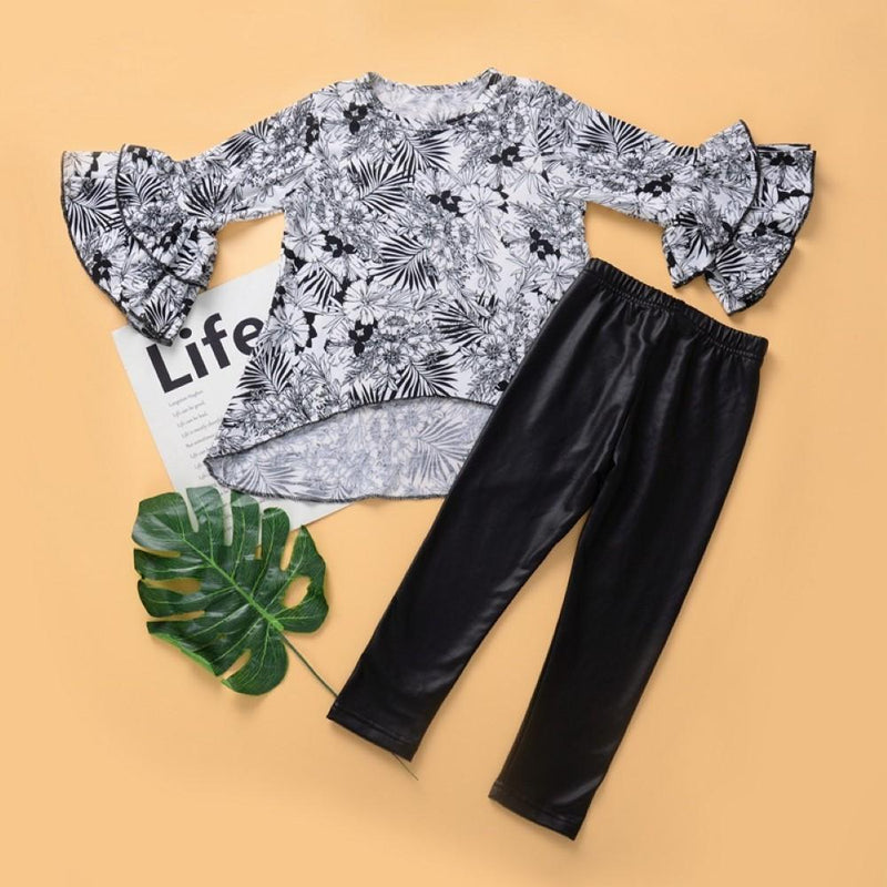Girls Long Sleeve Floral Printed Top & Pants Girls Clothing Wholesale - PrettyKid