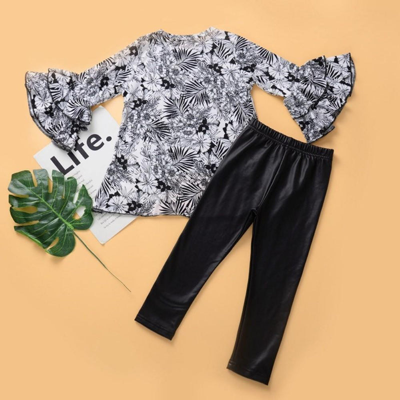 Girls Long Sleeve Floral Printed Top & Pants Girls Clothing Wholesale - PrettyKid