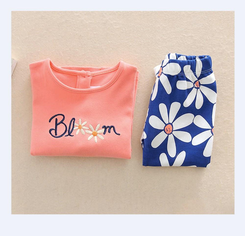 Girls Long Sleeve Flower Printed Top & Pants Wholesale Girls - PrettyKid