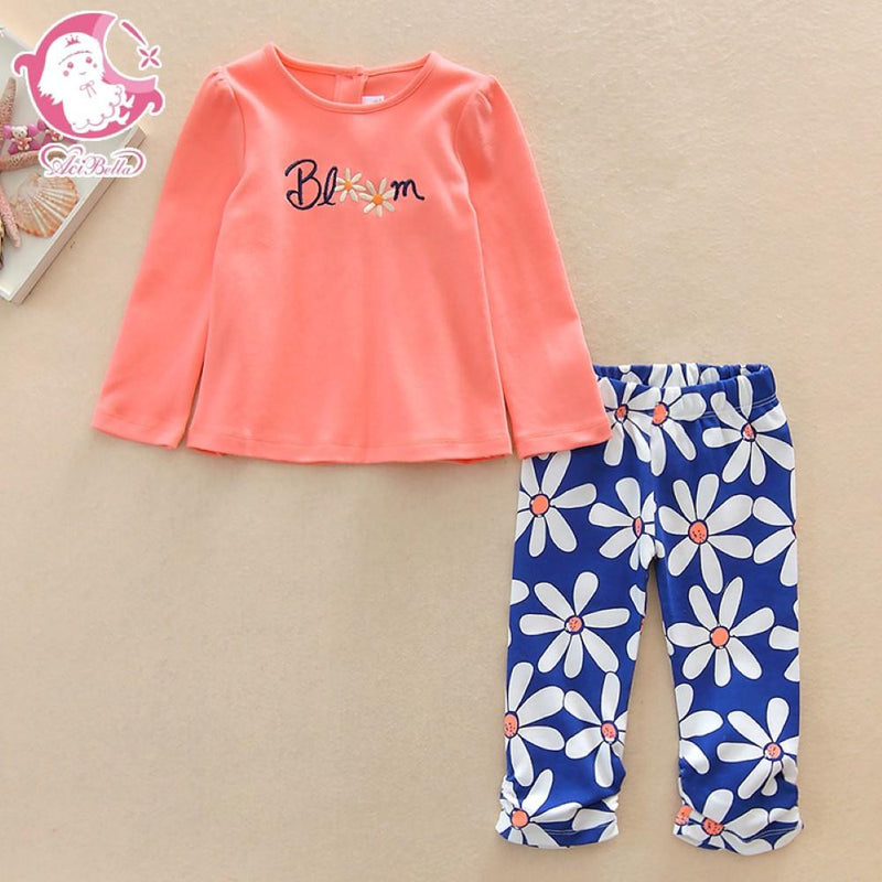 Girls Long Sleeve Flower Printed Top & Pants Wholesale Girls - PrettyKid