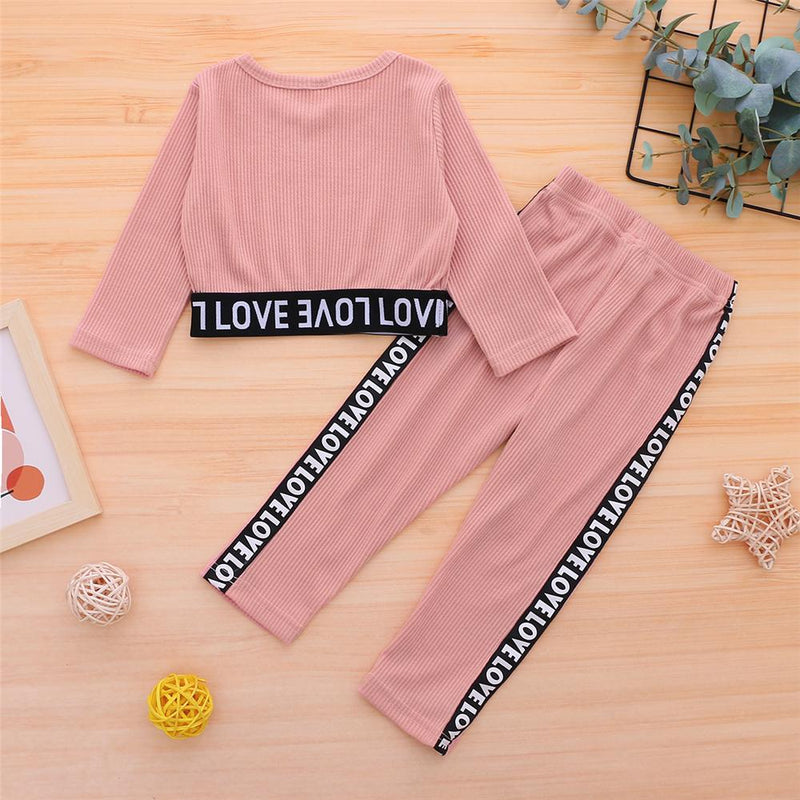 Girls Long Sleeve Letter Printed Top & Pants Wholesale Clothes For Kids - PrettyKid