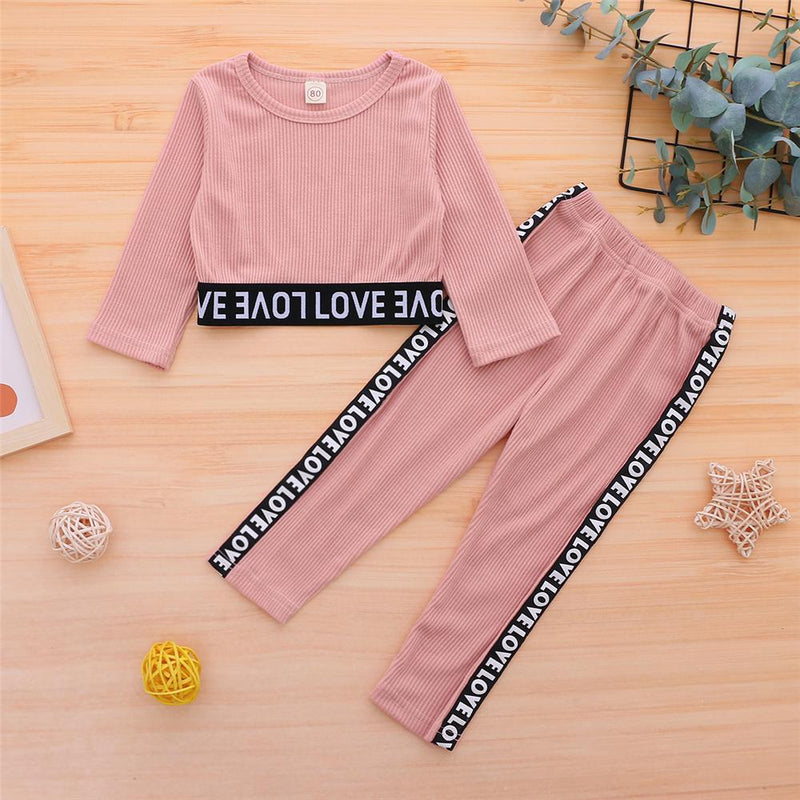Girls Long Sleeve Letter Printed Top & Pants Wholesale Clothes For Kids - PrettyKid