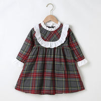 Girls Long Sleeve Plaid A-line Dress Girls Wholesale Dresses - PrettyKid