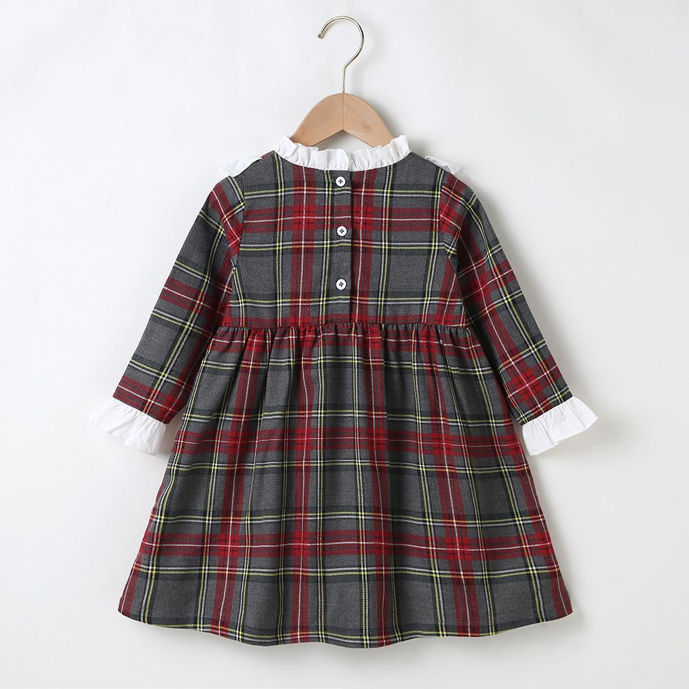 Girls Long Sleeve Plaid A-line Dress Girls Wholesale Dresses - PrettyKid