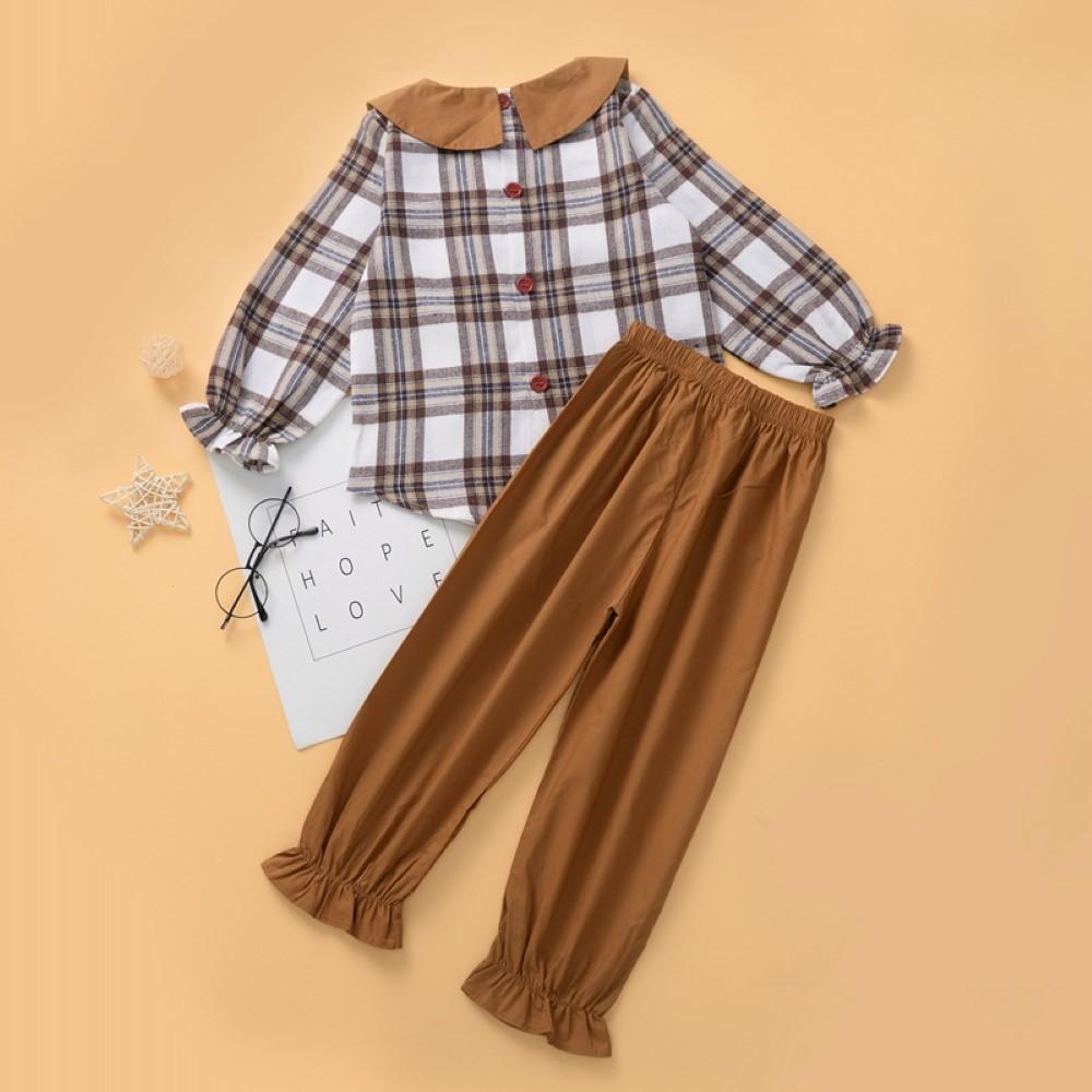 Girls Long Sleeve Plaid fashion Tops & Pants Wholesale Girl Clothing - PrettyKid