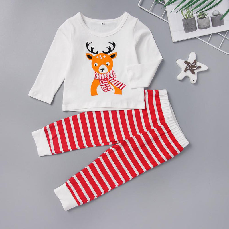 Girls Long Sleeve Printed Elk Top& Stripe Pants Baby Girl Giraffe Clothes - PrettyKid