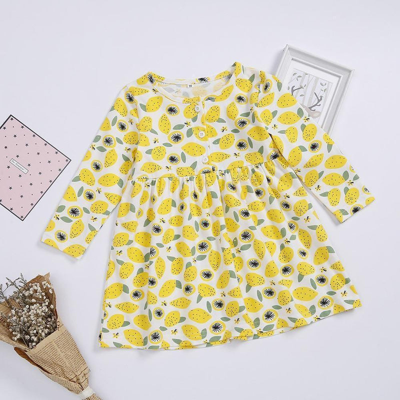 Girls Long Sleeve Printed Lemon Dress Baby Girl Giraffe Clothes - PrettyKid