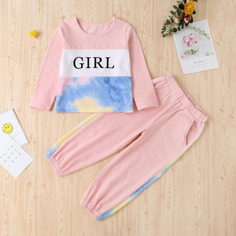 Girls Long Sleeve Printed Letter Stitching Tops&Pants Girls Wholesale Clothing - PrettyKid