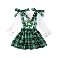 Girls Long Sleeve Printed Lucky Clover Top&Overall Skirt Girls Clothing Wholesalers - PrettyKid