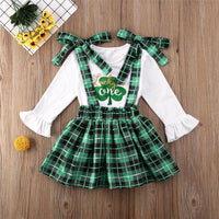 Girls Long Sleeve Printed Lucky Clover Top&Overall Skirt Girls Clothing Wholesalers - PrettyKid