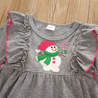 Girls Long Sleeve Printed Snowman Dress Wholesale Girl Boutique Clothing - PrettyKid
