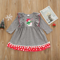 Girls Long Sleeve Printed Snowman Dress Wholesale Girl Boutique Clothing - PrettyKid