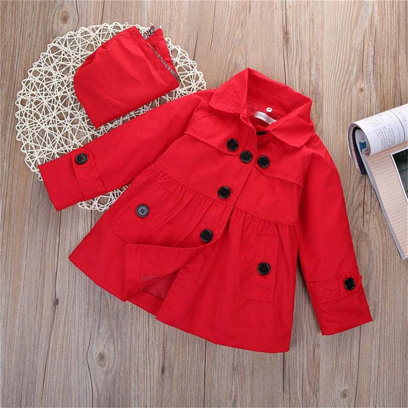 Toddler Girls Solid Button Coat & Removable Hat Wholesale Girls - PrettyKid