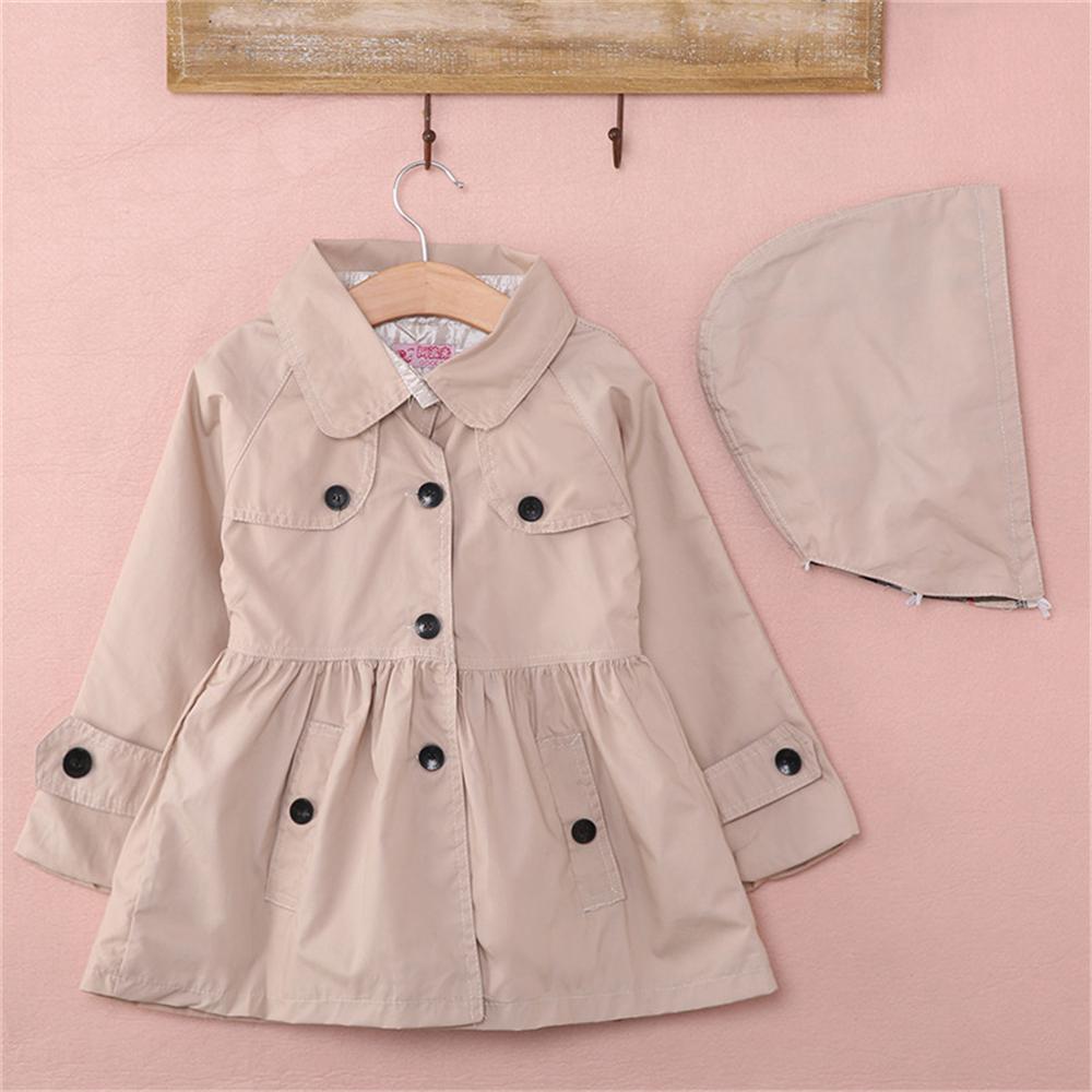 Toddler Girls Solid Button Coat & Removable Hat Wholesale Girls - PrettyKid