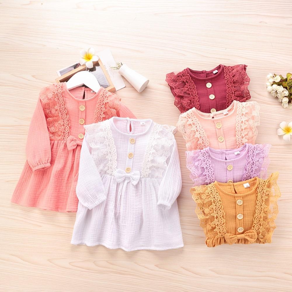Girls Long Sleeve Solid Dress Wholesale Little Girl Dresses - PrettyKid
