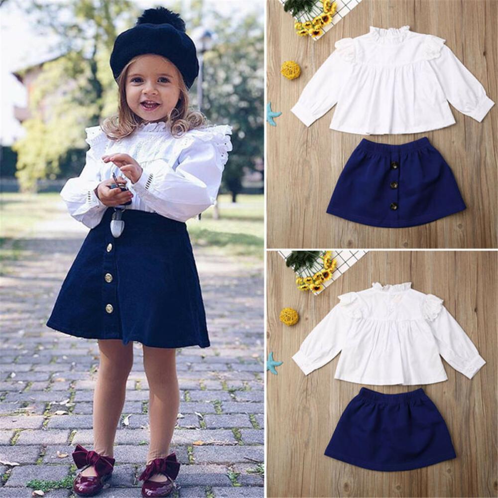 Girls Long Sleeve Tops Shirts&Solid Skirt Little Girl Outfits Little Girl Outfits - PrettyKid