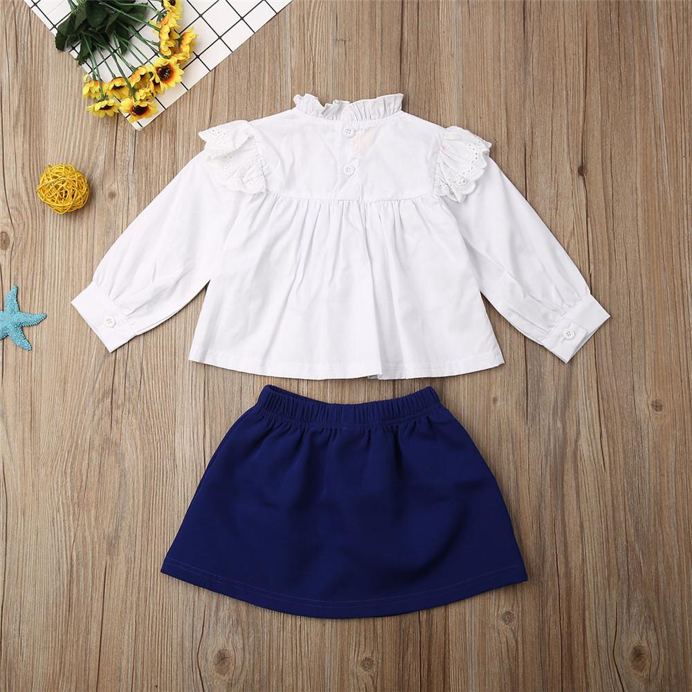 Girls Long Sleeve Tops Shirts&Solid Skirt Little Girl Outfits Little Girl Outfits - PrettyKid