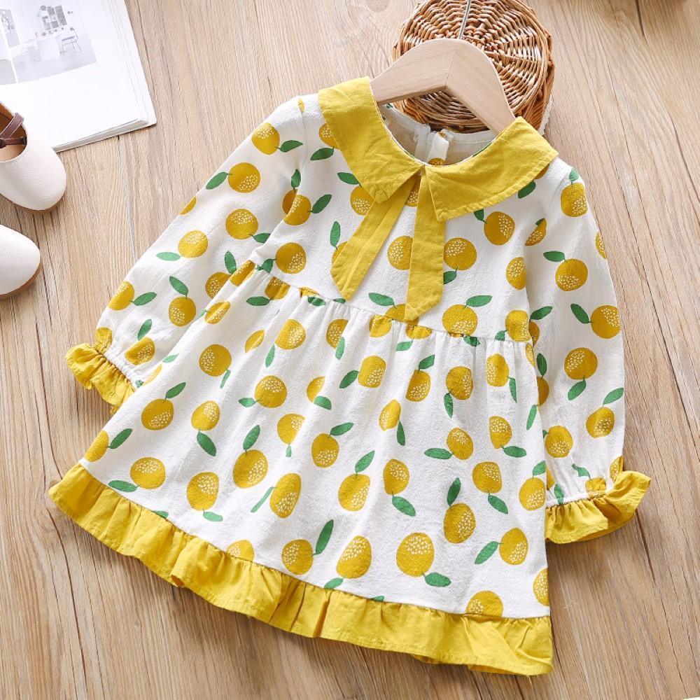 Girls Orange Printed Dress Girls Wholesale Dresses - PrettyKid