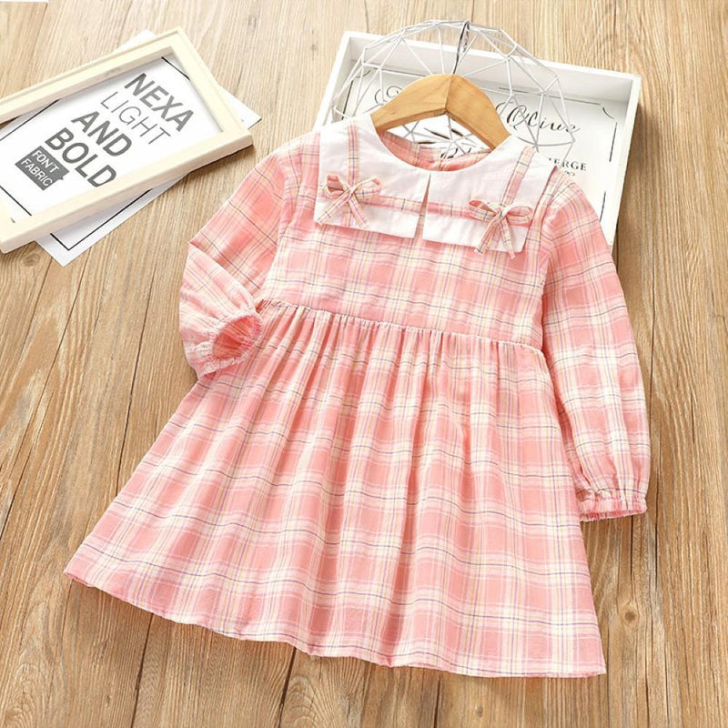 Girls Plaid Long Sleeve Dress Girls Dresses Wholesale - PrettyKid