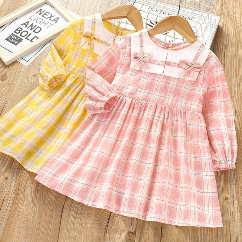 Girls Plaid Long Sleeve Dress Girls Dresses Wholesale - PrettyKid