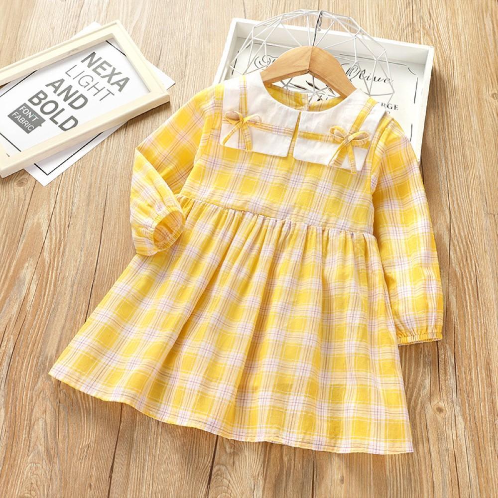 Girls Plaid Long Sleeve Dress Girls Dresses Wholesale - PrettyKid