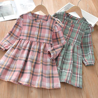 Girls Plaid Long Sleeve Dress Wholesale Little Girls Clothes - PrettyKid