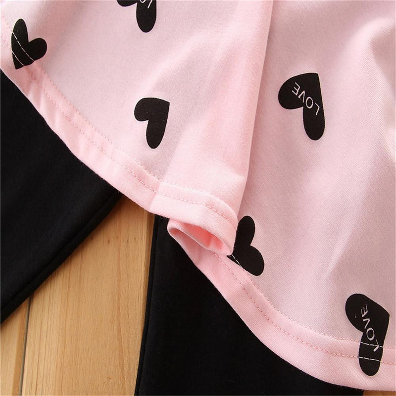 Girls Printed Heart Tops&Solid Pants Girls Wholesale Clothing - PrettyKid