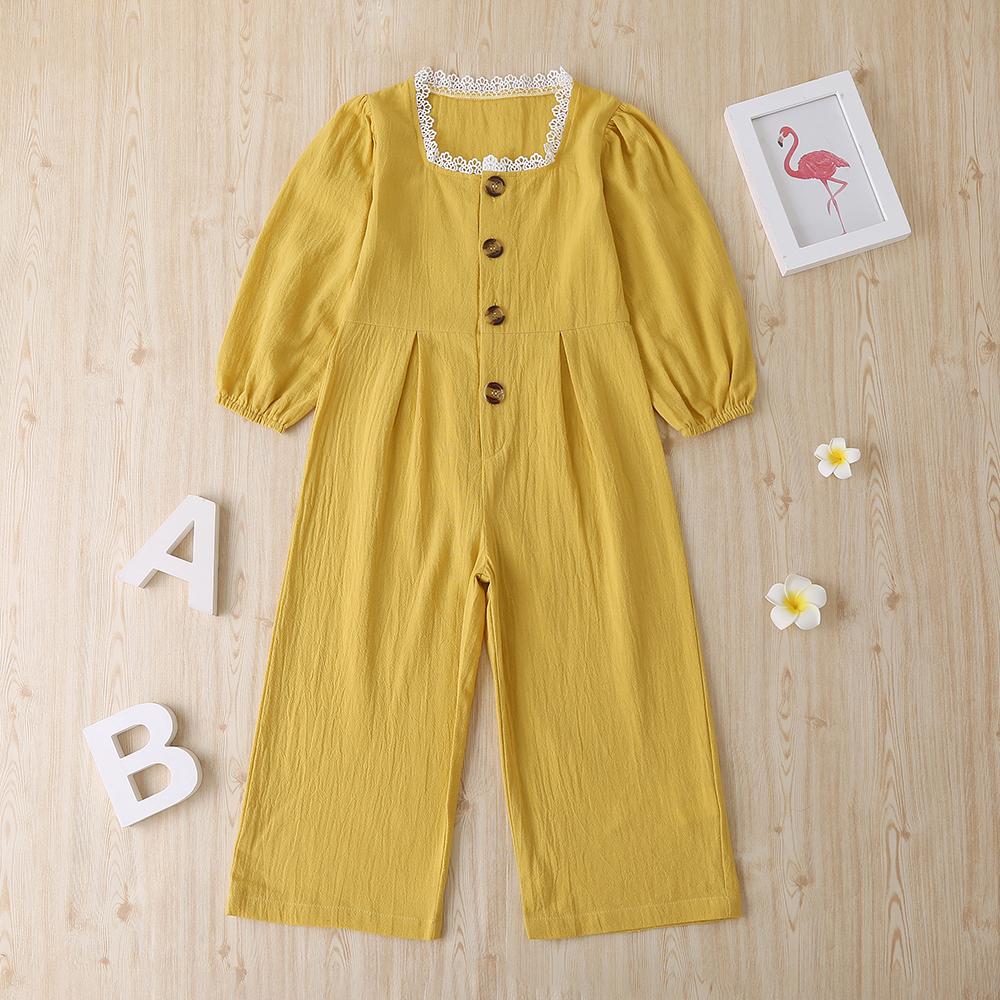 Girls Puff sleeve Solid Casual Jumpsuits Wholesale Girls Clothes - PrettyKid