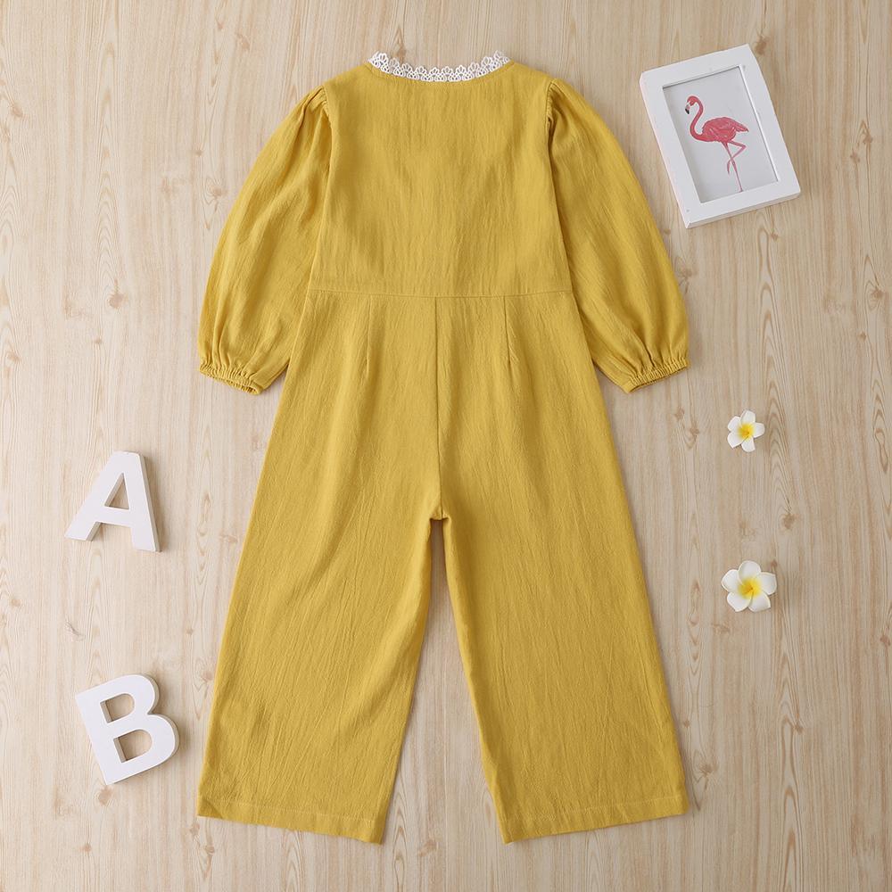 Girls Puff sleeve Solid Casual Jumpsuits Wholesale Girls Clothes - PrettyKid