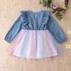 Girls Long Sleeve Rainbow Mesh Dress Wholesale Little Girl Dresses - PrettyKid