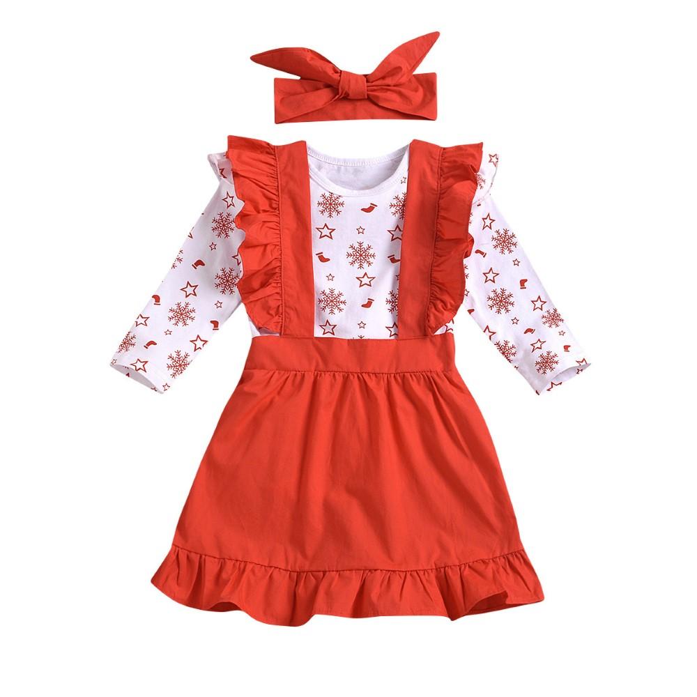 Girls Snowflake Long Sleeve Romper & Gress & Headband Wholesale Girl Clothing - PrettyKid
