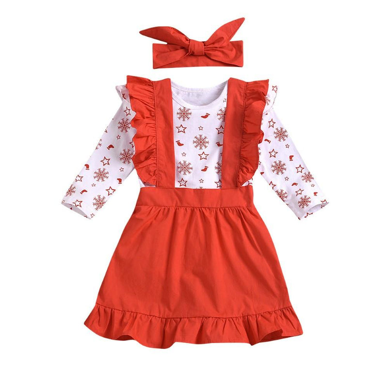 Girls Snowflake Long Sleeve Romper & Gress & Headband Wholesale Girl Clothing - PrettyKid