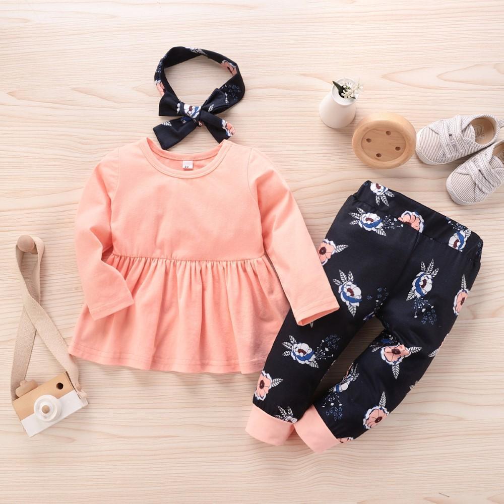 Girls Solid Color Dress & Pants & Headband Girls Clothes Wholesale - PrettyKid