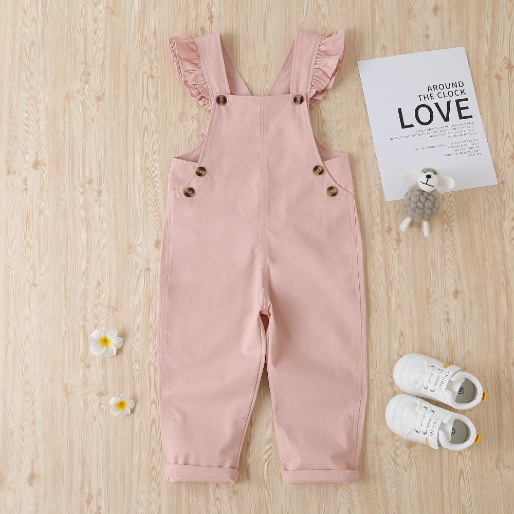 Girls Solid Cotton Pink Casual Jumpsuit Wholesale Girls Accessories - PrettyKid