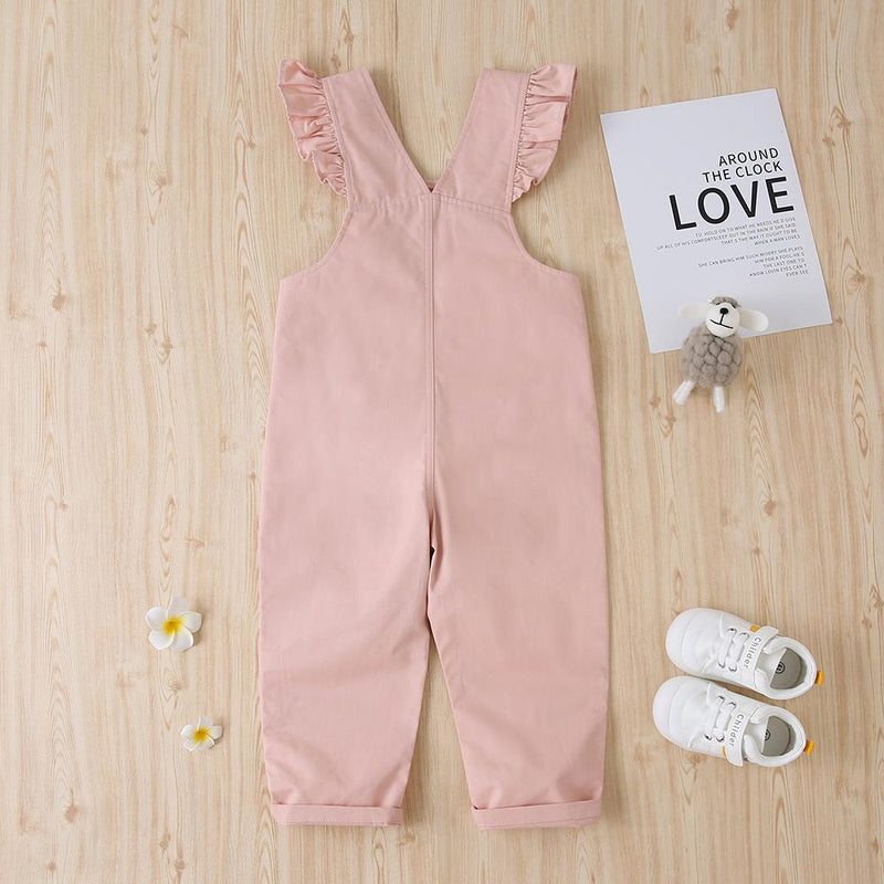 Girls Solid Cotton Pink Casual Jumpsuit Wholesale Girls Accessories - PrettyKid