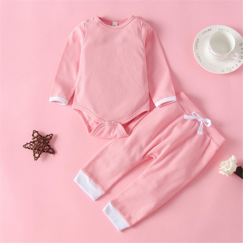 Baby Girls Solid Long Sleeve Romper & Pants Bulk Baby Clothes Online - PrettyKid