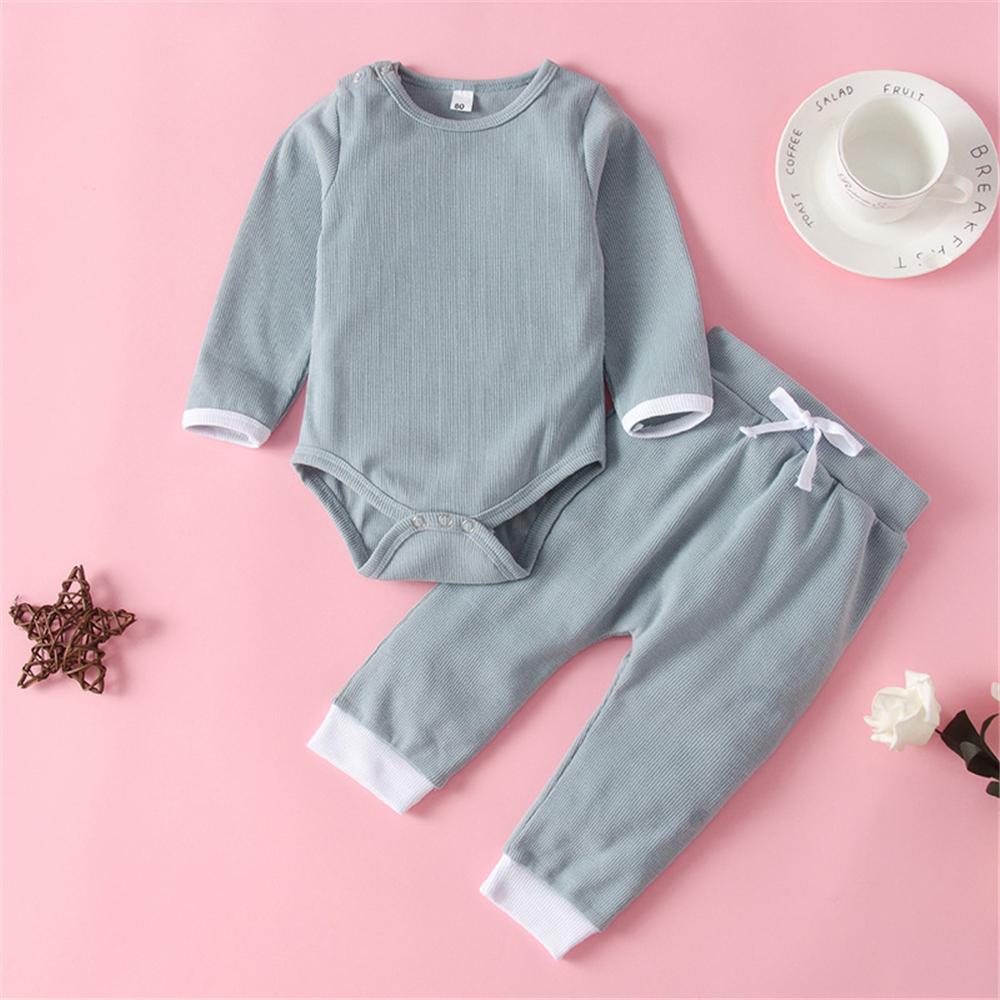 Baby Girls Solid Long Sleeve Romper & Pants Bulk Baby Clothes Online - PrettyKid