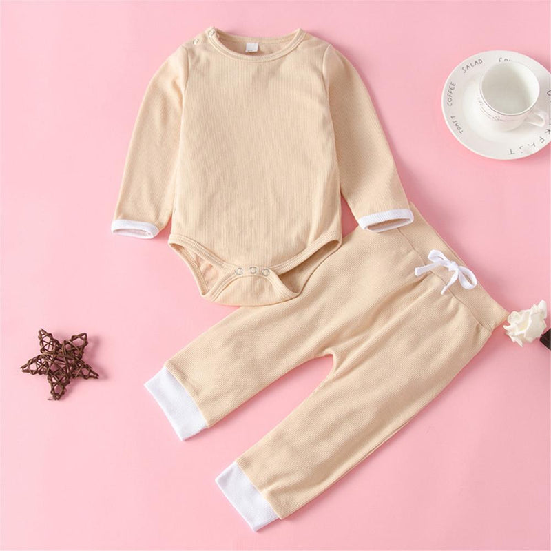 Baby Girls Solid Long Sleeve Romper & Pants Bulk Baby Clothes Online - PrettyKid