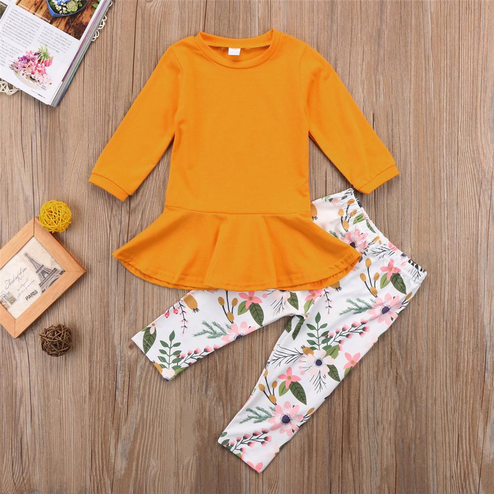 Girls Solid Round Neck Tops&Floral Pants Girls Clothing Wholesalers - PrettyKid