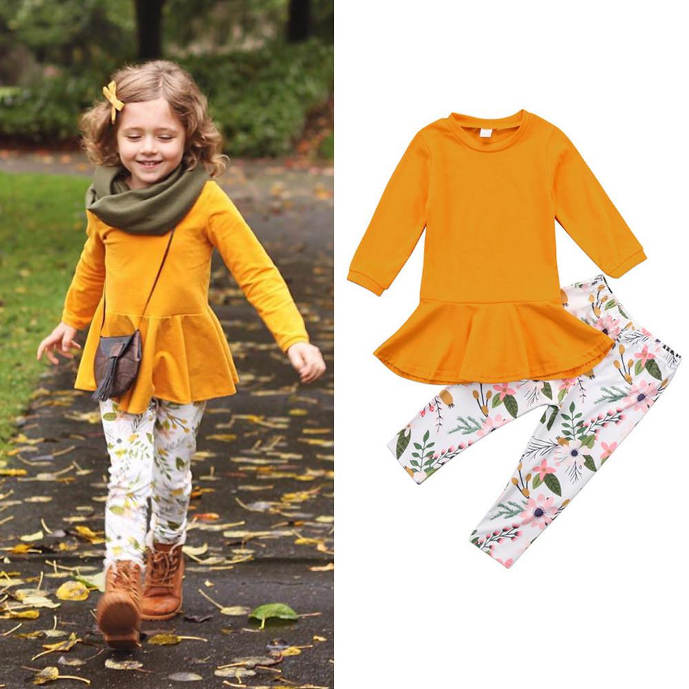 Girls Solid Round Neck Tops&Floral Pants Girls Clothing Wholesalers - PrettyKid