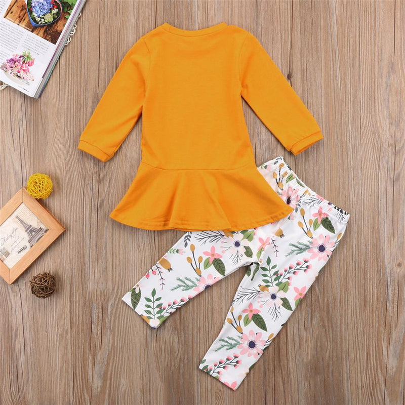 Girls Solid Round Neck Tops&Floral Pants Girls Clothing Wholesalers - PrettyKid