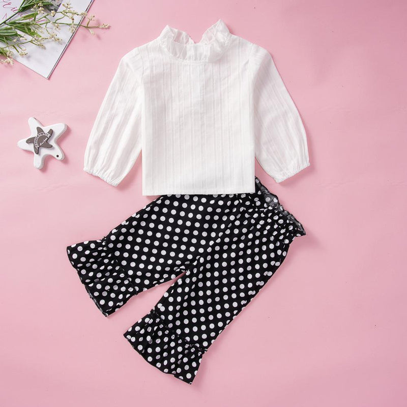 Girls Solid Tops&Printed Dots Pants Girl Boutique Clothing Wholesale - PrettyKid